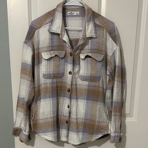 Hollister Tan and White Plaid Shirt